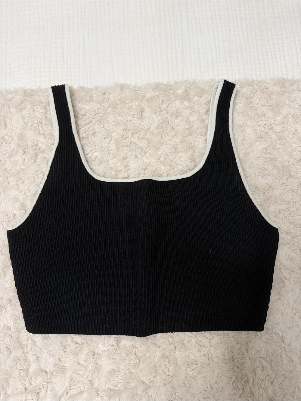 Babaton Black Ribbed Crop Tank with White Contrast Trim
